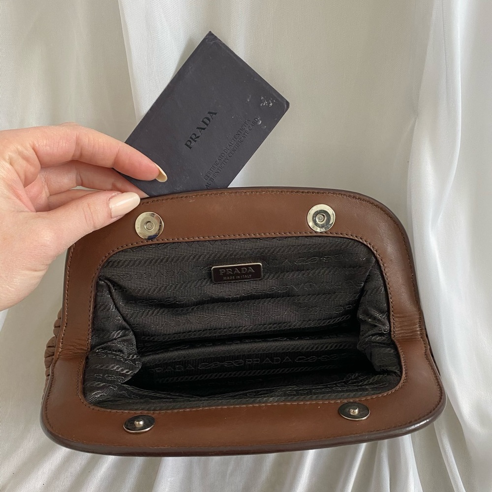 ✨PRADA✨Gathered Nappa Leather Evening Clutch - Picture 5 of 10